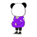 熊猫人 紫衣服 黑色鞋