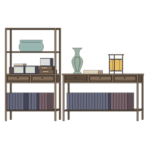 古代书架和桌子