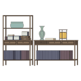 古代书架和桌子